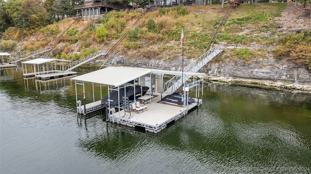 view of dock featuring a water view