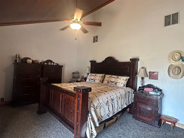 bedroom featuring ceiling fan and carpet flooring