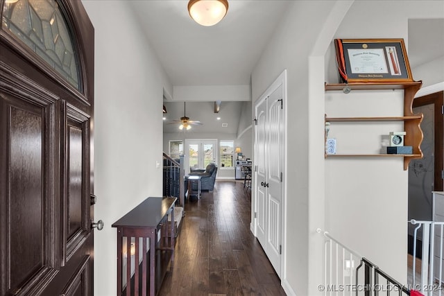 hallway featuring dark wood-type flooring