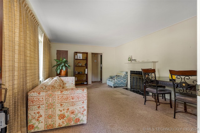 4108 S Saint Louis Ave, Tulsa, OK 74105 - carpeted living area with a tiled fireplace