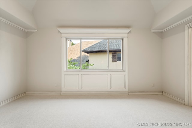 interior space featuring vaulted ceiling and carpet floors