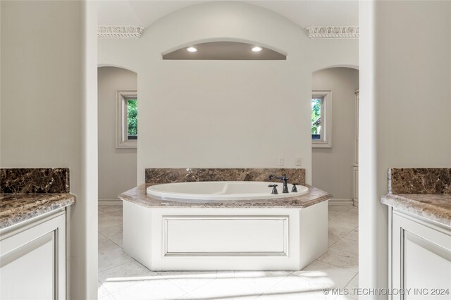 bathroom with plenty of natural light, vanity, and a bathing tub