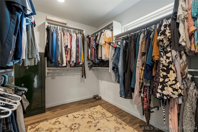 walk in closet with hardwood / wood-style floors