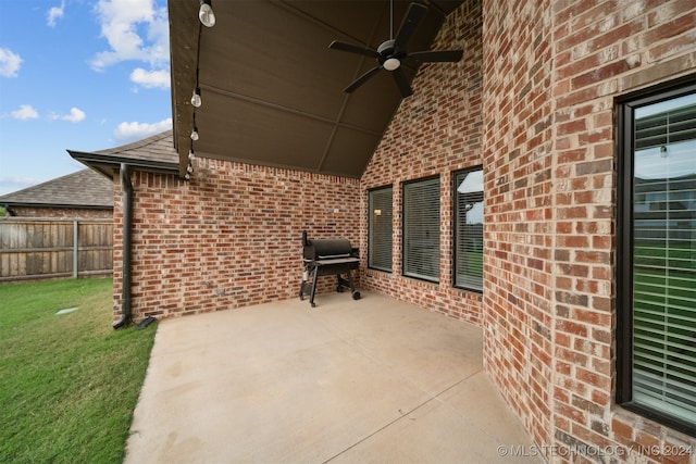 view of patio featuring ceiling fan and area for grilling