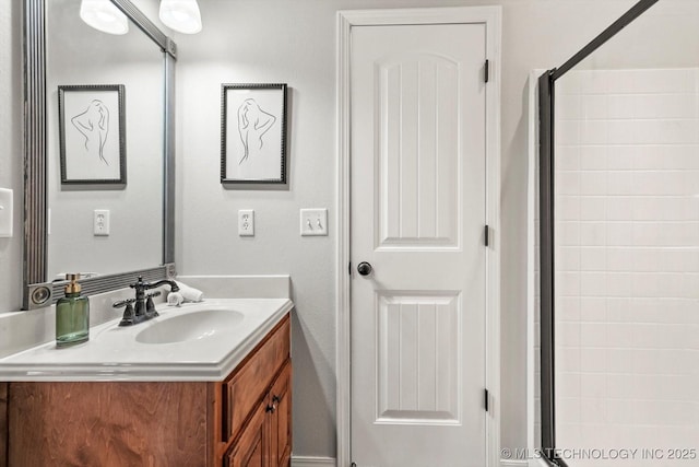 bathroom featuring vanity and walk in shower