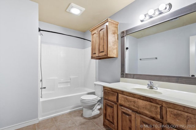 full bathroom with tile patterned flooring, vanity, shower / bathing tub combination, and toilet