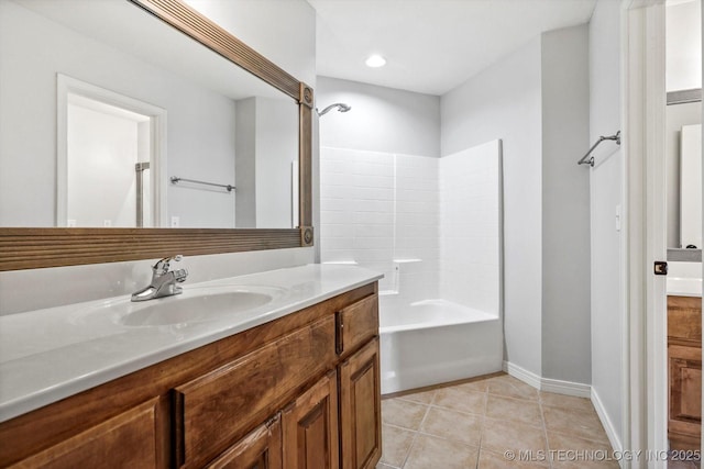 bathroom featuring tile patterned flooring, vanity, and shower / bathtub combination