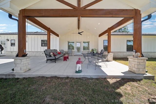 view of patio featuring ceiling fan