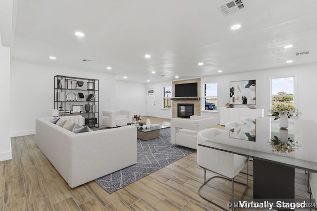 living room with hardwood / wood-style floors