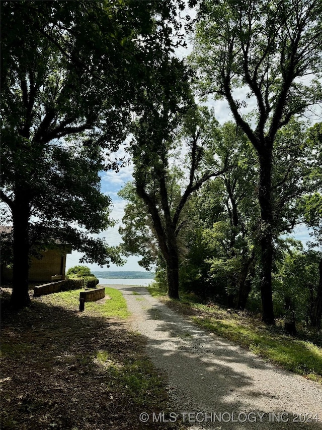 view of road with a water view