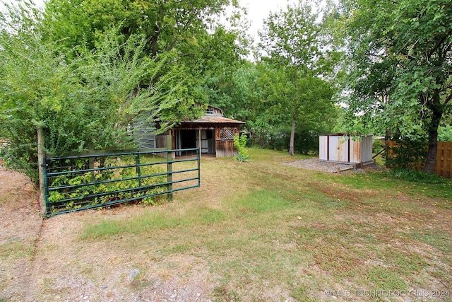 view of yard with a storage unit