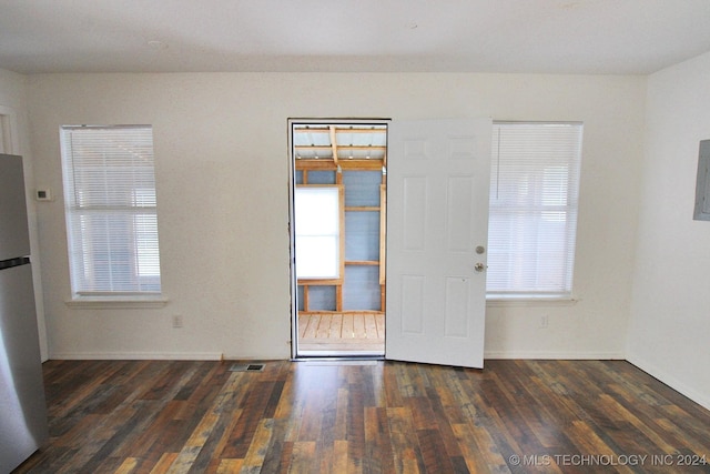 spare room featuring plenty of natural light and dark wood-type flooring