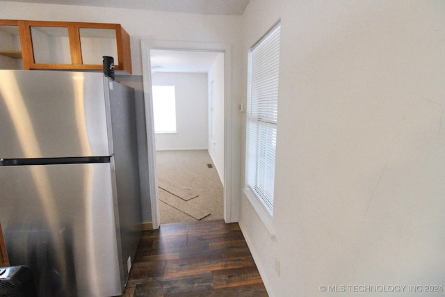 hallway featuring dark wood-type flooring