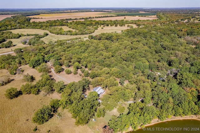 aerial view with a water view and a rural view