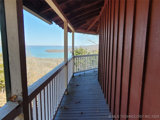 exterior space with a water view