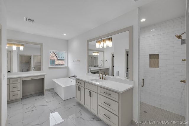 bathroom featuring vanity and plus walk in shower