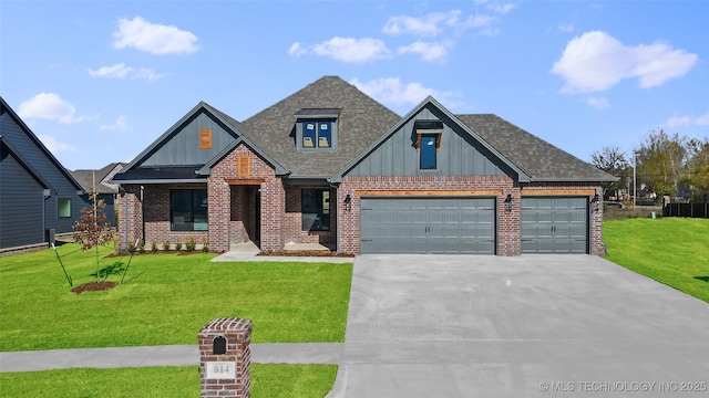 craftsman-style home with a garage and a front lawn