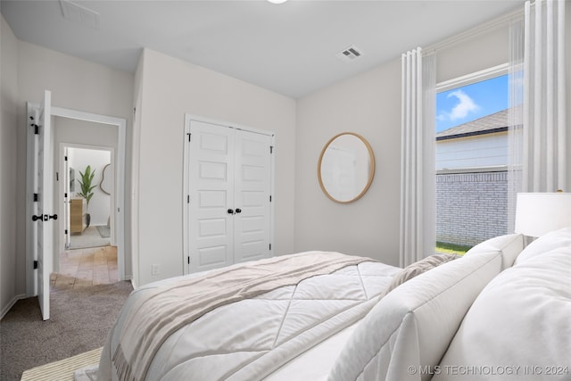 bedroom featuring a closet and carpet flooring