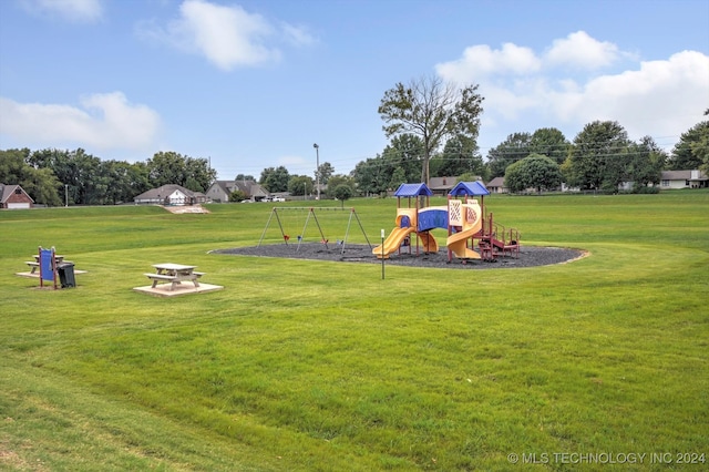 view of jungle gym with a yard