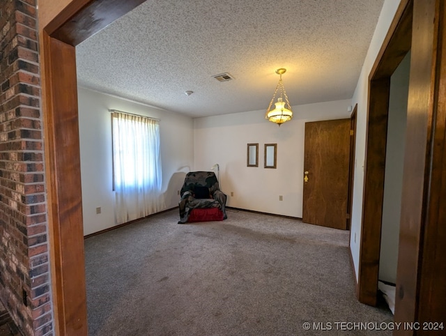 unfurnished room featuring a textured ceiling and carpet flooring