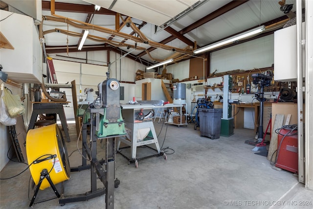 garage featuring a workshop area