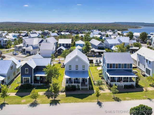 aerial view with a water view