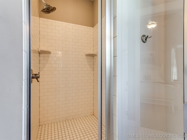 bathroom featuring a shower with shower door