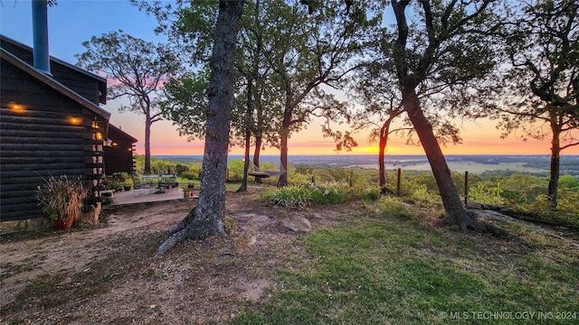 view of yard at dusk