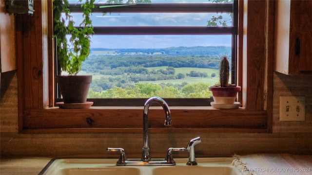 details featuring sink and a mountain view