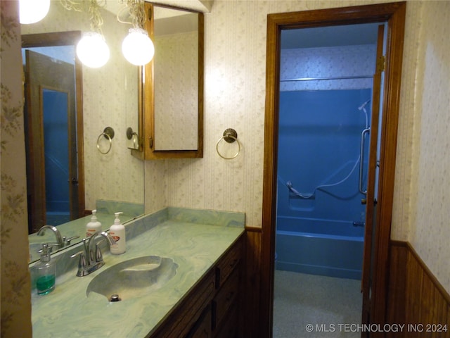 bathroom featuring shower / tub combination and vanity