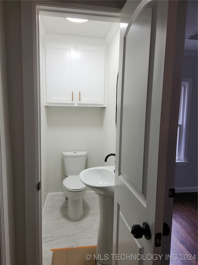 bathroom with wood-type flooring and toilet