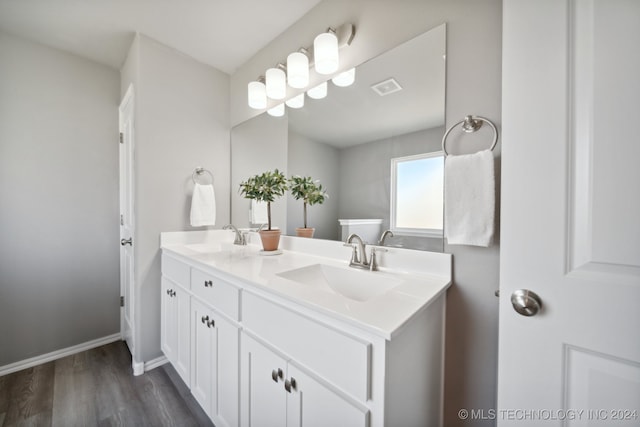 bathroom with hardwood / wood-style floors and vanity