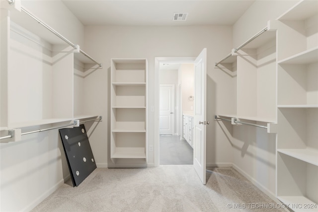 spacious closet featuring light carpet