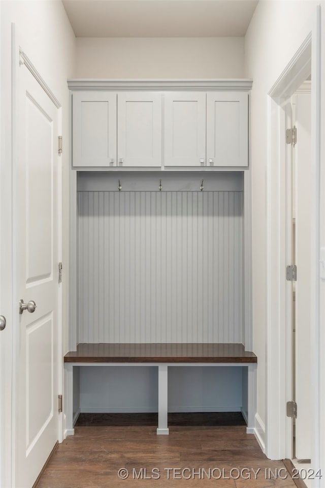 mudroom with dark hardwood / wood-style flooring