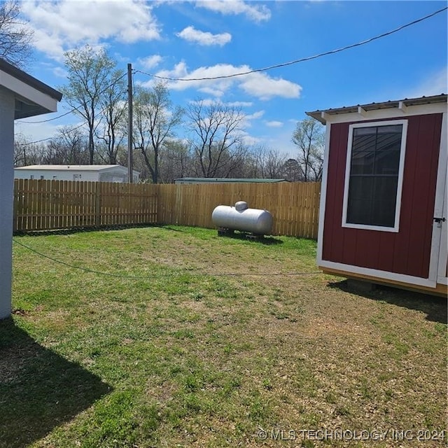 view of yard featuring a storage unit