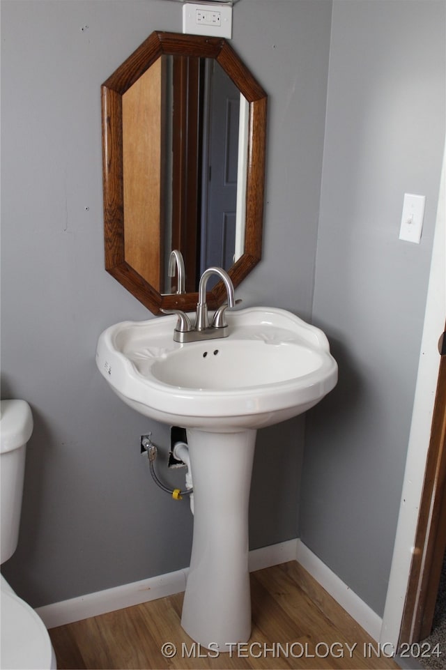 bathroom with wood-type flooring and toilet