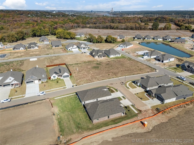 bird's eye view featuring a water view