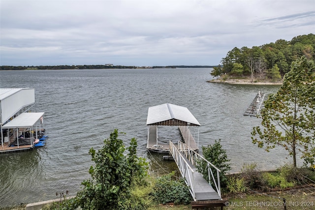 dock area with a water view