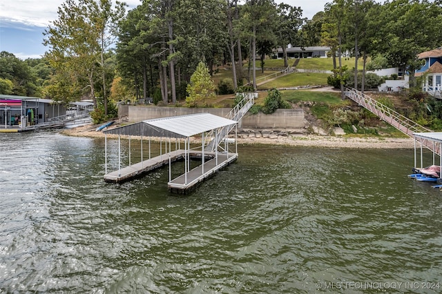 view of dock featuring a water view