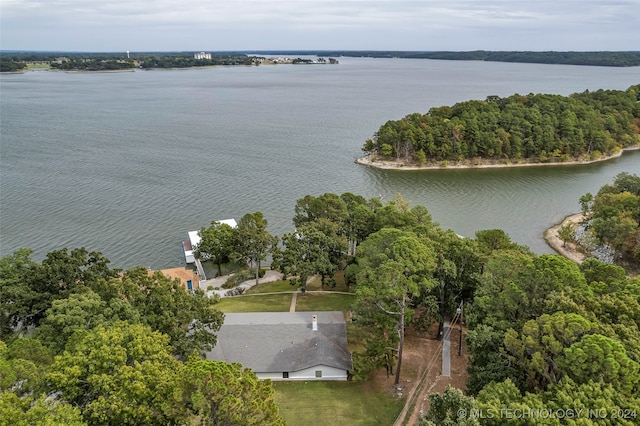 drone / aerial view featuring a water view