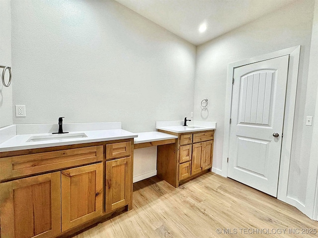 bathroom featuring vanity and wood-type flooring