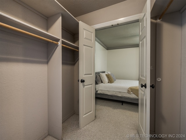 carpeted bedroom with a textured ceiling