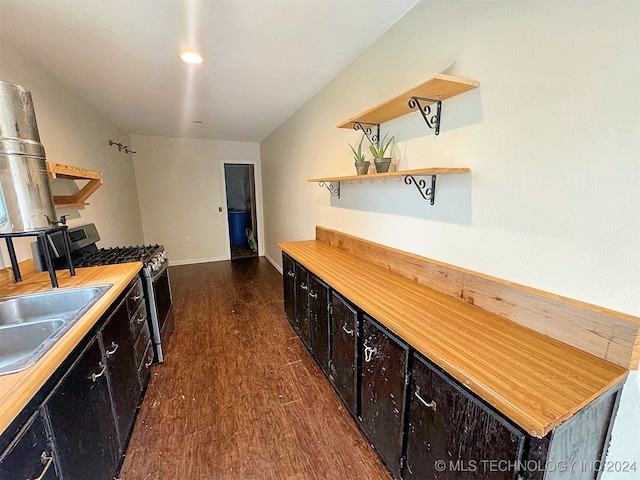 kitchen featuring gas stove, sink, and dark hardwood / wood-style flooring