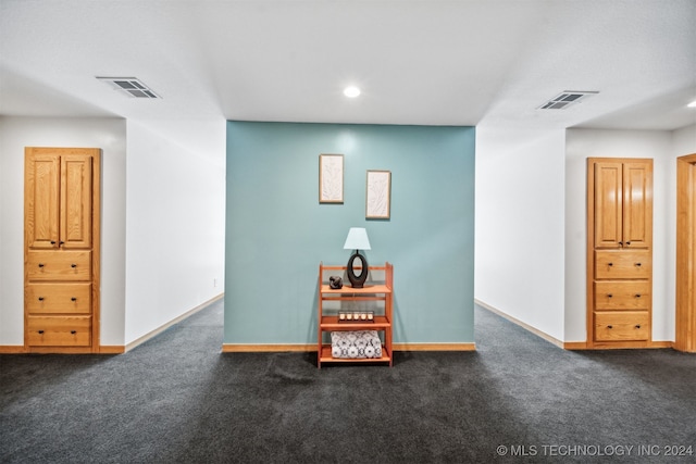 interior space with dark colored carpet