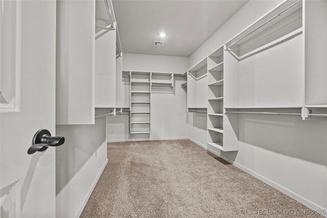 spacious closet with visible vents and carpet floors