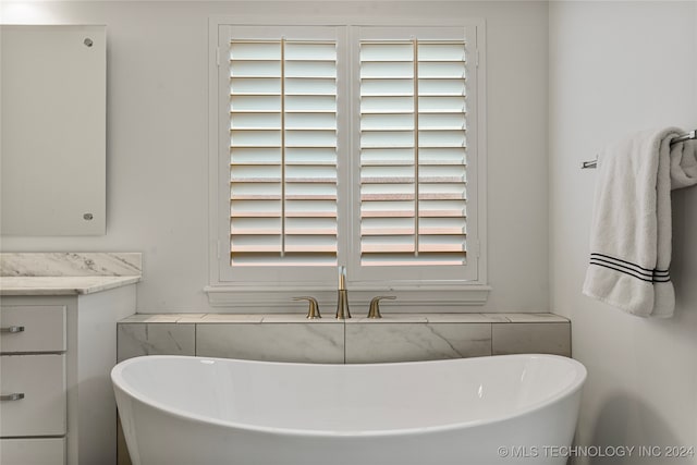 bathroom with a bathing tub and vanity