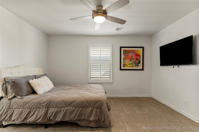 bedroom featuring carpet floors and ceiling fan