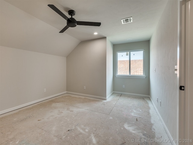 bonus room featuring ceiling fan and vaulted ceiling