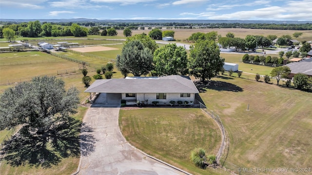 drone / aerial view with a rural view