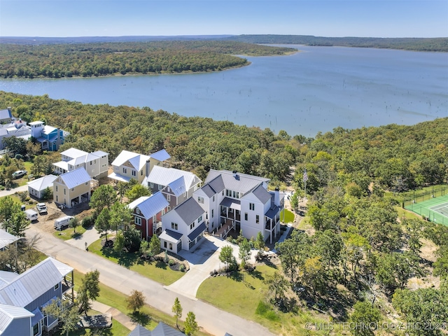 aerial view featuring a water view